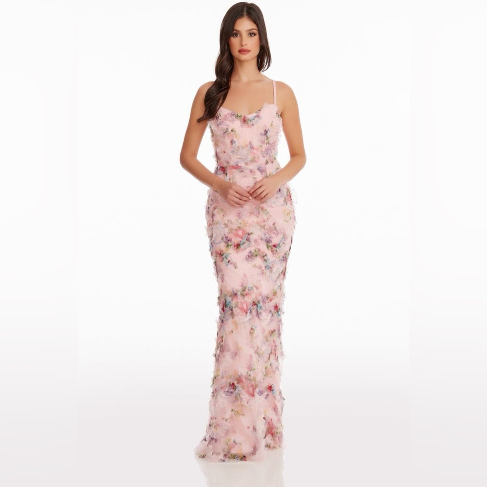 Dress the Population Giovanna Floral Ruffle Mermaid Gown Blush Multi XL